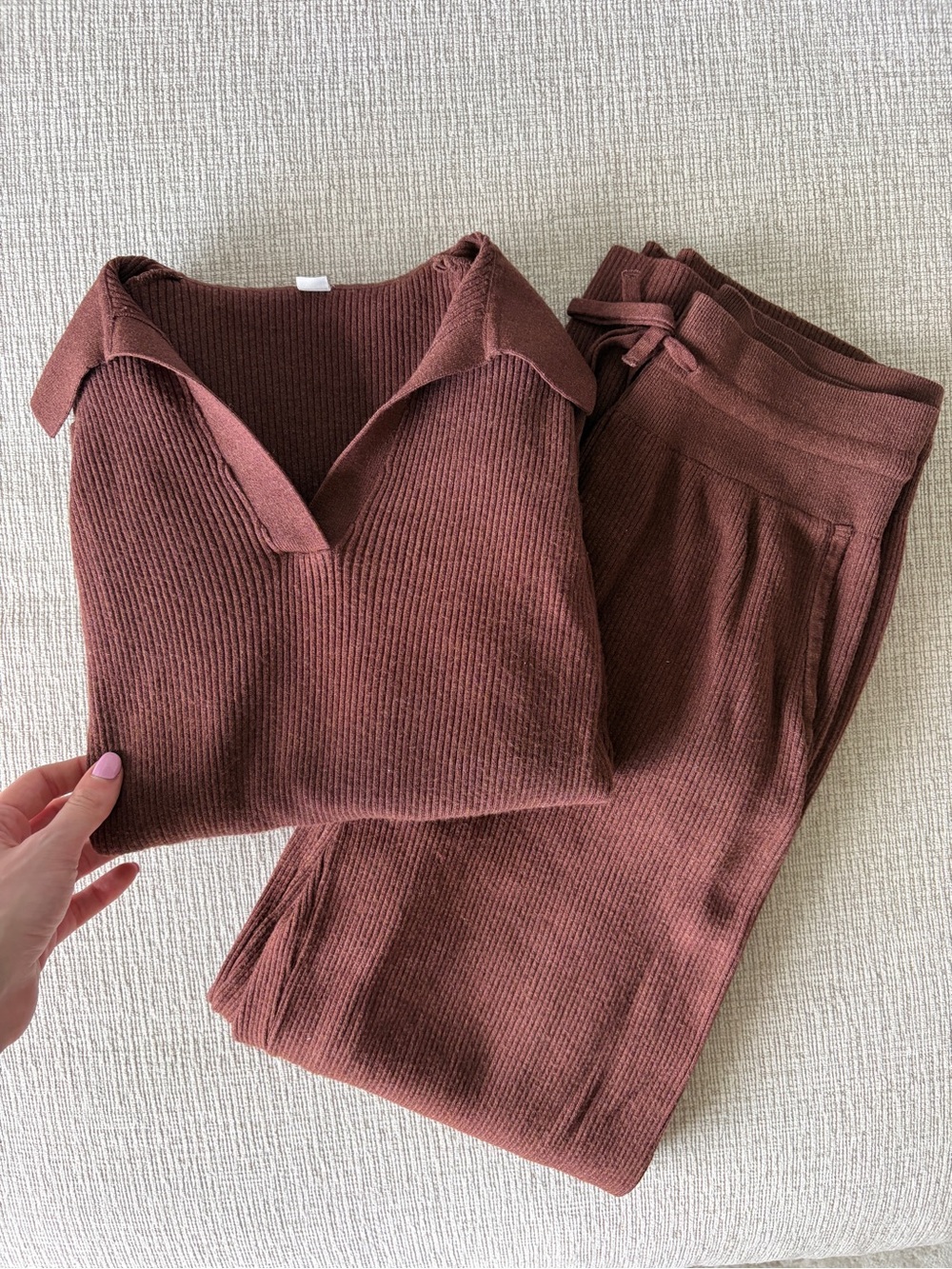 Uniqlo Ribbed Two-Piece Set - Chocolate Brown